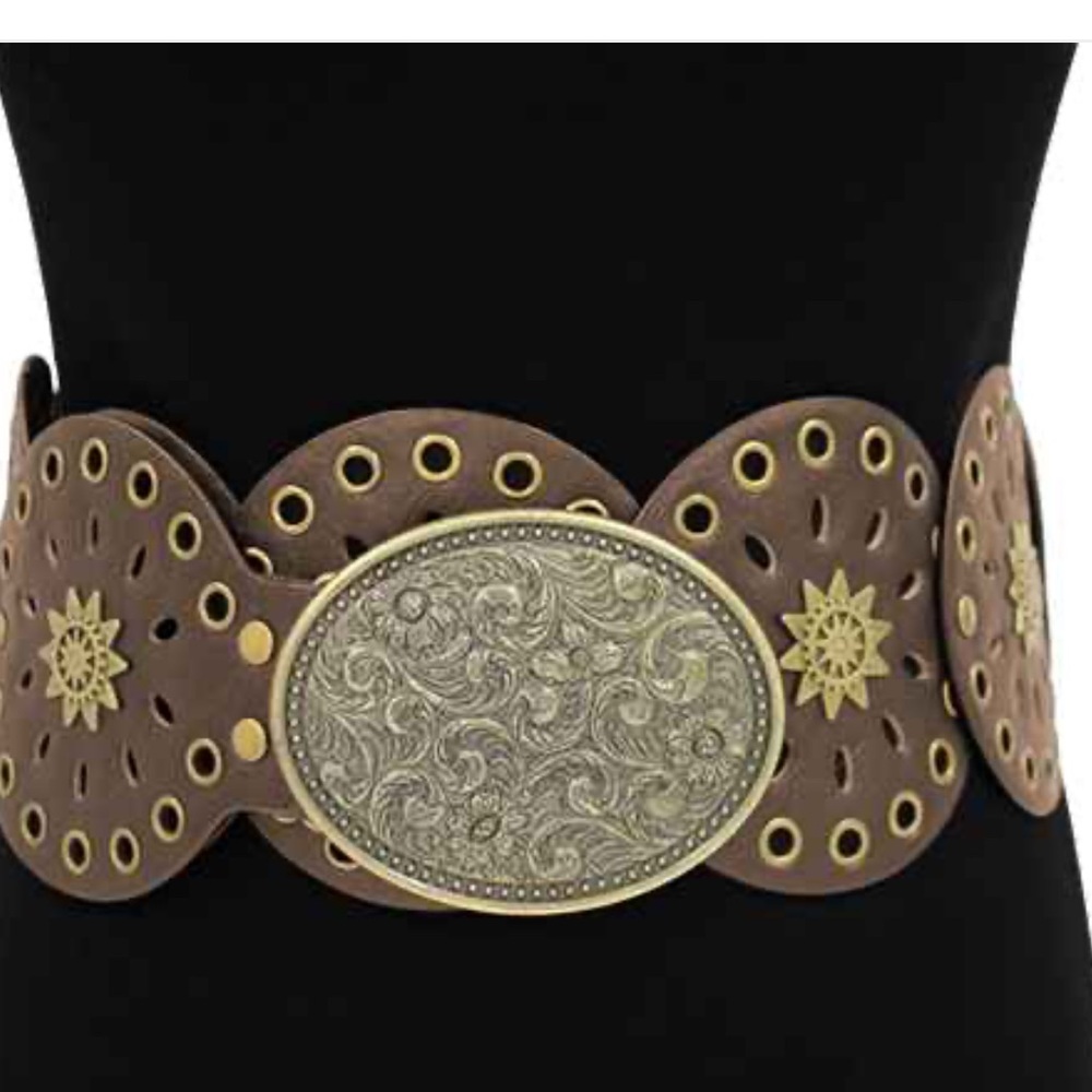 Brown Faux Leather Belt with Gold Accents
